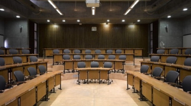 Indian Institute Of ManagementAhmedabad, Gujarat, India, Architect: Hcp Design (Bimal Patel), 2009, Indian Institute Of Management Hcp Architects Ahmedabad India- Lecture Theatre (Photo by View Pictures/UIG via Getty Images)