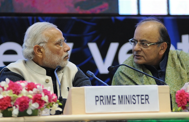 Indian Prime Minister Narendra Modi  and Finance Minister Arun Jaitley. Photo credit: STRDEL/AFP/Getty Images