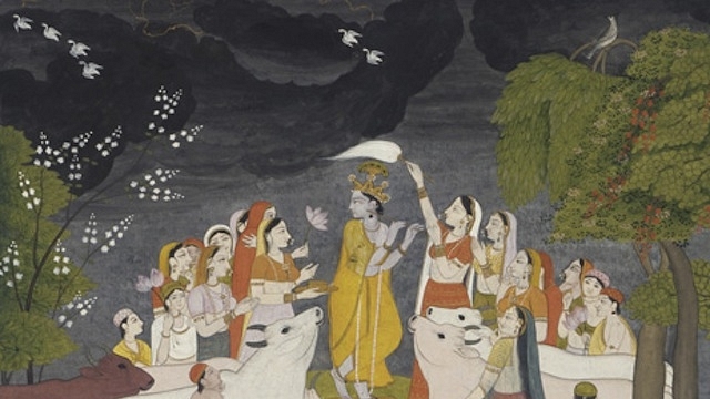 A painting depicting Krishna celebrating the rains&nbsp;