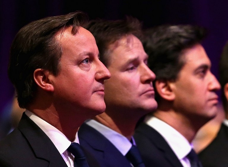 From left to right: David Cameron; Nick Clegg, Ed Miliband. (Credits: AFP PHOTO / POOL / CHRIS JACKSON)