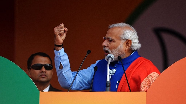 Narendra Modi addresses a rally. Photo credit: Chandan Khanna/AFP/GettyImages