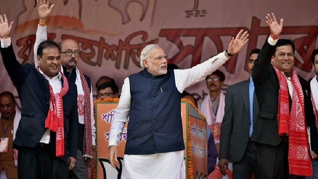  
Himanta Biswa Sarma, 



Narendra Modi and 
Sarbananda Sonowal 

