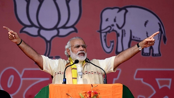 Prime Minister Narendra Modi at a rally in Assam. Photo credit: Ujjal Deb/Hindustan Times/GettyImages