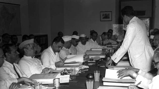 

A view fo the meeting of the Advisory Board of the Planning Commission held in New Delhi on July 24, 1951. Among those appear in the picture are Shri Jawaharlal Nehru Prime Minister Shri G.L. Nanda: shri S.K. Patil. Shri C.D. Deshmukh, Finance Minister; shri Mehta and others./ Picture from GOI Photo Division