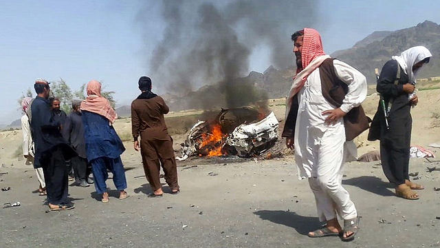 Mullah Mansour’s vehicle hit by drone strike (-/AFP/Getty Images)