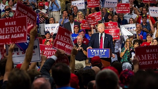 

Republican Presidential candidate Donald Trump addresses supporters at the James A. Rhodes Arena on 22 August 2016 in Akron, Ohio. (Angelo Merendino/Getty Images)