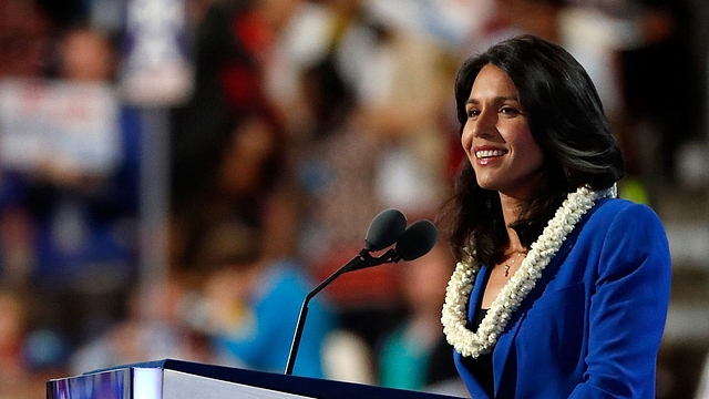 Tulsi Gabbard delivers a speech during the Democratic
National Convention. Photo credit: Aaron P Bernstein/GettyImages &nbsp; &nbsp; &nbsp;