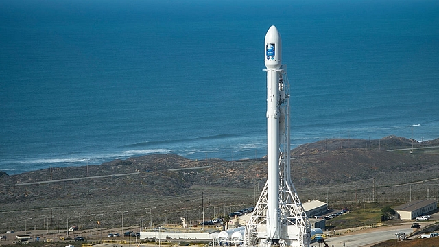 

The SpaceX Falcon 9 rocket at Vandenberg Air Force Base Space Launch Complex 4 East with the Jason-3 spacecraft on board in California. Photo credit: Bill Ingalls/NASA/GettyImages.