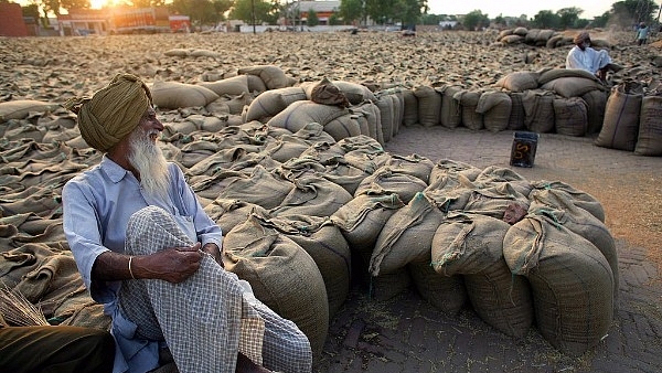 An Indian farmer relaxes at a grain market near Hamirgahr, Chandigarh (PEDRO UGARTE/AFP/Getty Images)