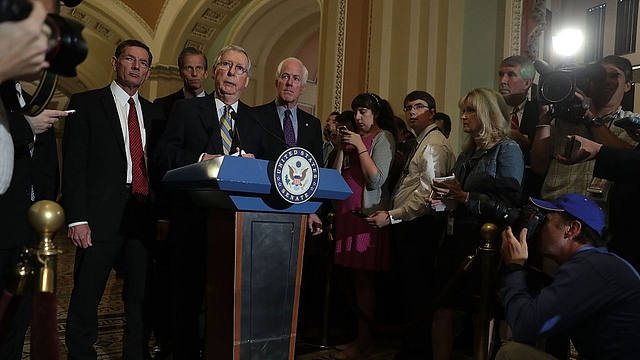 US Senate Majority Leader Mitch McConnell speaks during a
news briefing. Photo credit: Alex Wong/GettyImages &nbsp; &nbsp; &nbsp;