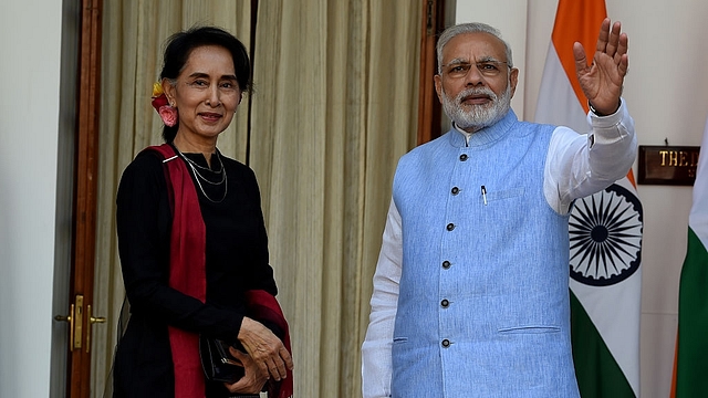 Prime Minister
Narendra Modi and Myanmar State Counsellor Aung San Suu Kyi before a meeting in
New Delhi: Photo credit: MONEY SHARMA/AFP/GettyImages