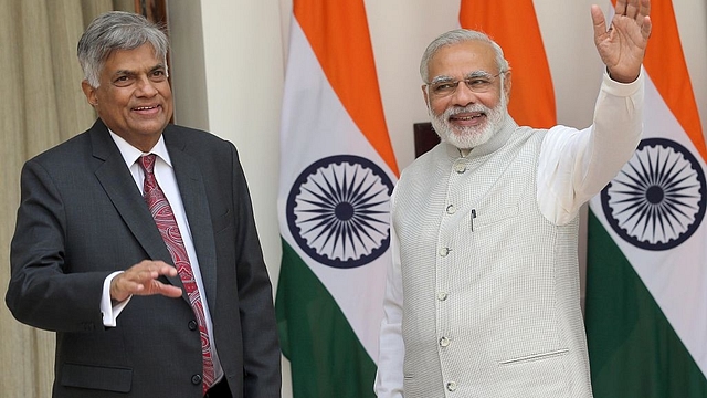 Modi with Wickremesinghe. Photo credit: RAVEENDRAN/AFP/GettyImages