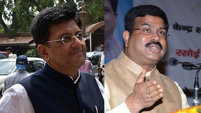 Piyush Goyal (L) and Dharmendra Pradhan&nbsp;