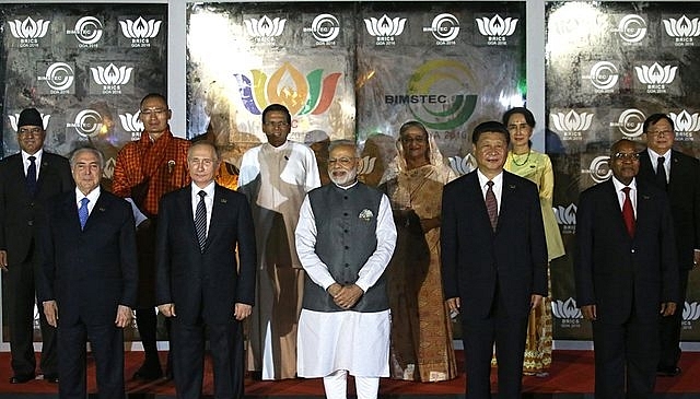 Before the meeting of BRICS leaders with heads of delegations of BIMSTEC member states. (Konstantin Zavrazhin/Kremlin.ru/Wikimedia Commons)