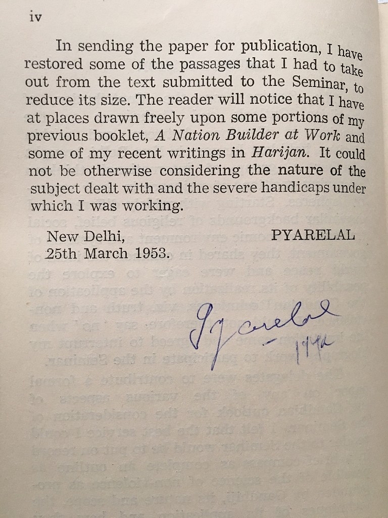 My copy signed by Pyarelal