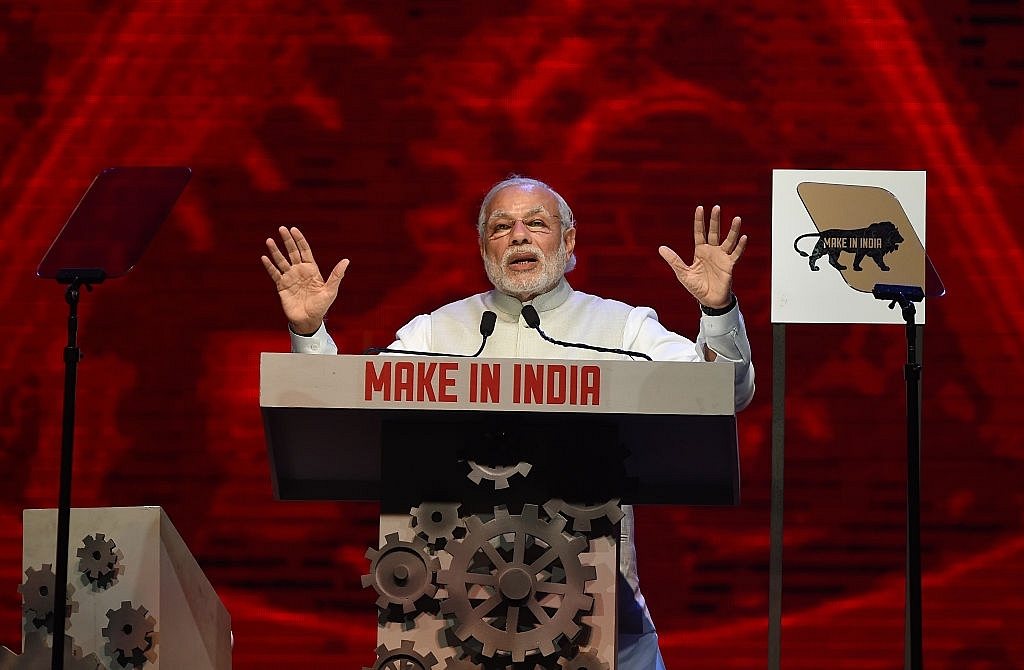 Prime Minister Narendra Modi speaks during part of the opening ceremony of ‘Make in India Week’ in Mumbai (PUNIT PARANJPE/AFP/Getty Images)