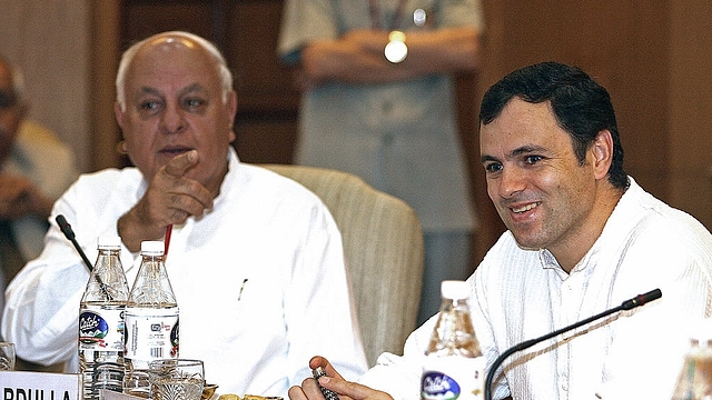 Farooq Abdullah and Omar Abdullah attend the third Round
Table Conference on Kashmir in New Delhi. Photo credit: RAVEENDRAN/AFP/GettyImages &nbsp; &nbsp; &nbsp;