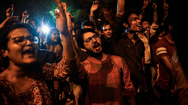 File Photo - JNU students and activists shout slogans during a rally. Photo credit: CHANDAN KHANNA/AFP/GettyImages