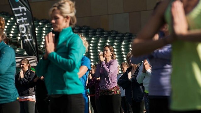 A yoga session in America (Stephen Maturen/Getty Images for Fitbit)