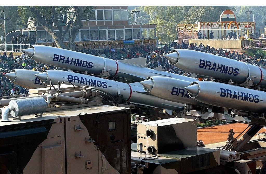 A land-based version of the BrahMos missile. Photo credit: RAVEENDRAN/AFP/GettyImages