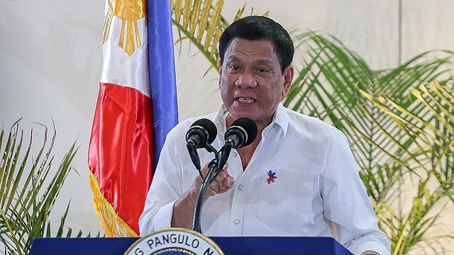 Philippine President Rodrigo Duterte gestures during a press conference. (MANMAN DEJETO/AFP/Getty Images)