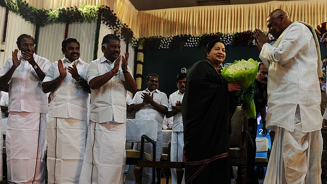 Jayalalithaa Jayaram, leader of All India Anna Dravida Munnetra Kazhagam (AIADMK), during her swearing-in ceremony as chief minister of Tamil Nadu. Photo credit: ARUN SANKAR/AFP/Getty Images