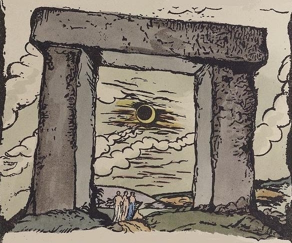 William Blake: Stonehenge, lunar eclipse and three figures