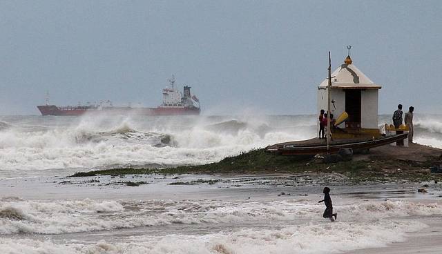  
Cyclone Hudhud making expected landfall in 2014. (STRDEL/AFP/GettyImages)