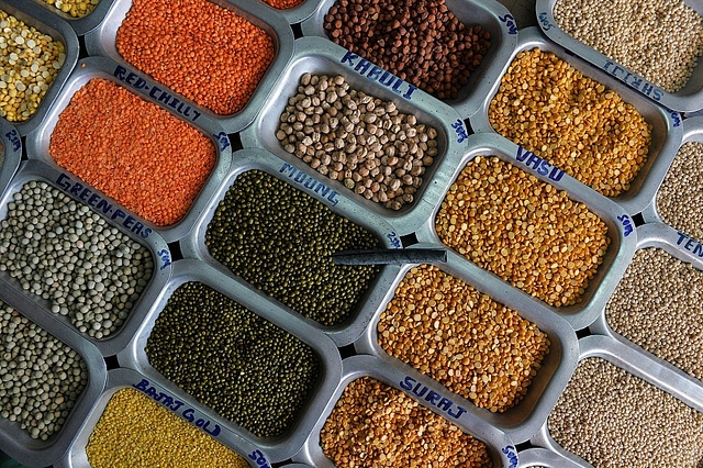 Pulses and food grains for sale at a shop at the APMC Yard in Bengaluru (MANJUNATH KIRAN/AFP/Getty Images)