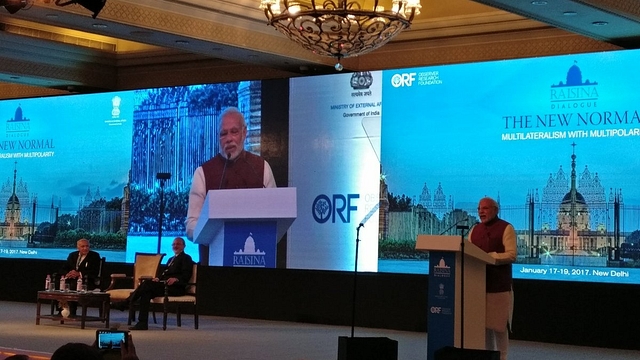 Prime Minister Narendra Modi addressing the audience at Raisina Dialogue