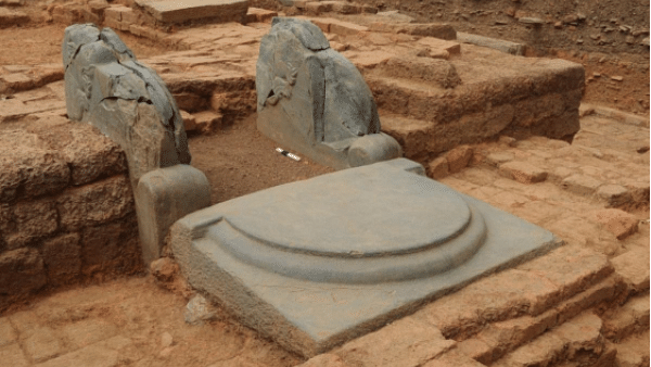 Excavated remains of <i>mahamandapa</i> at Talagunda (Archaeological Survey of India)