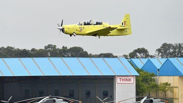 A Hindustan Turbo Trainer-40 (HTT-40) aircraft developed by
HAL takes part in a test flight in Bangalore. (MANJUNATH KIRAN/AFP/GettyImages)