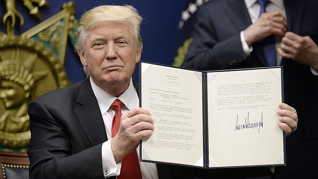 Trump after signing executive
orders at the Department of Defense in Arlington, Virginia. (Olivier
Douliery-Pool/GettyImages)<em><br></em>