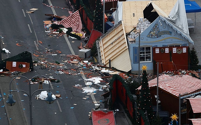 The scene of a terrorist attack on 20 December 2016 after a lorry smashed into a busy Christmas market in central Berlin. (ODD ANDERSEN/AFP/Getty Images)