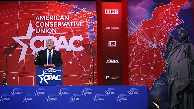 United States President Donald Trump addressing the 42nd annual Conservative Political Action Conference (CPAC) in Maryland, 2015. (Alex Wong/Getty Images)