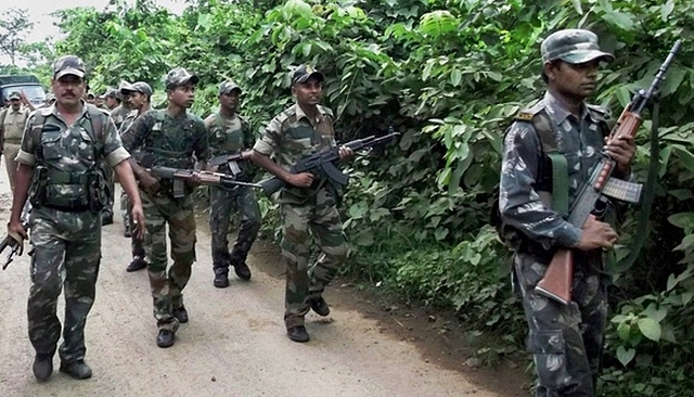 Police personnel during a Maoist combing operation