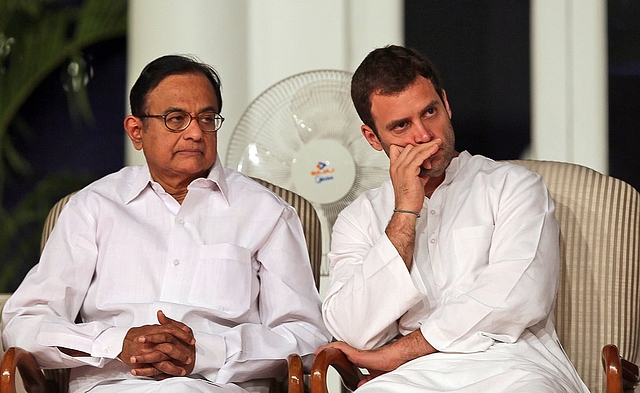 Congress party leaders Rahul Gandhi and former finance minister P Chidambaram. (MANISH SWARUP/AFP/GettyImages)