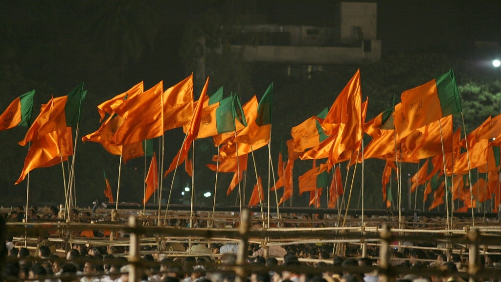 Sea of saffron flags