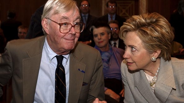  
Daniel Patrick Moynihan talks with Hillary Clinton before the start of the nomination 
of Theresa Alvillar-Speake. (Douglas Graham/Roll 
Call/Getty Images)

