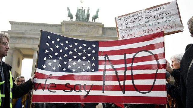 Protesters near the district court on Friday.