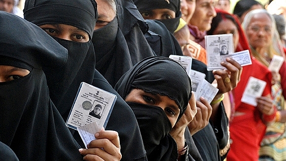 
Muslim women outside a polling station in Ayodhya