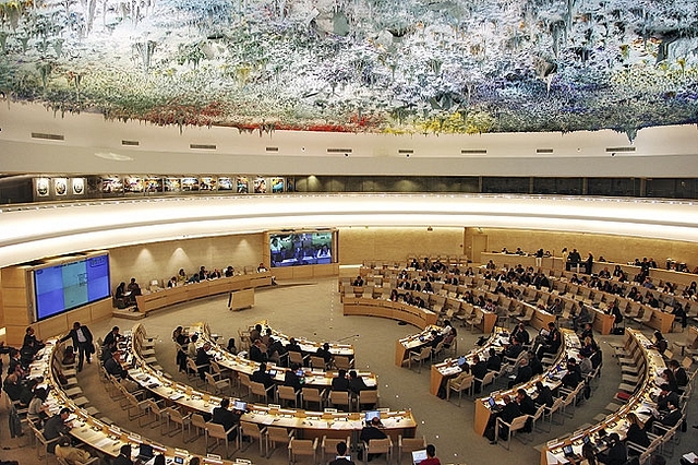 
The UN Human Rights Council meeting hall in Geneva.

