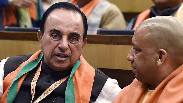 Subramanian Swamy and Yogi Adityanath during the National Office Bearers Meeting at NDMC Convention Centre on January 6, 2017 in New Delhi, India. (Virendra Singh Gosain/Hindustan Times via Getty Images)