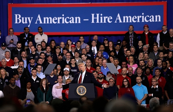 President Donald Trump speaks to auto workers at the American Center for Mobility  discussing  his priorities of improving conditions to bolster the manufacturing industry and reduce the outsourcing of American jobs. (Bill Pugliano/Getty Images)