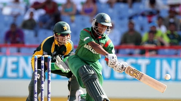 Shakib Al Hasan of Bangladesh scores runs during The ICC World Twenty20 match between Pakistan and Bangladesh in Saint Lucia. (Julian Herbert/Getty Images)