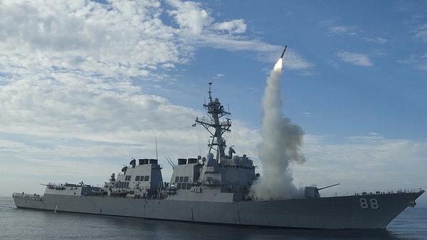 US Navy ship test fires a Tomahawk cruise missile.

