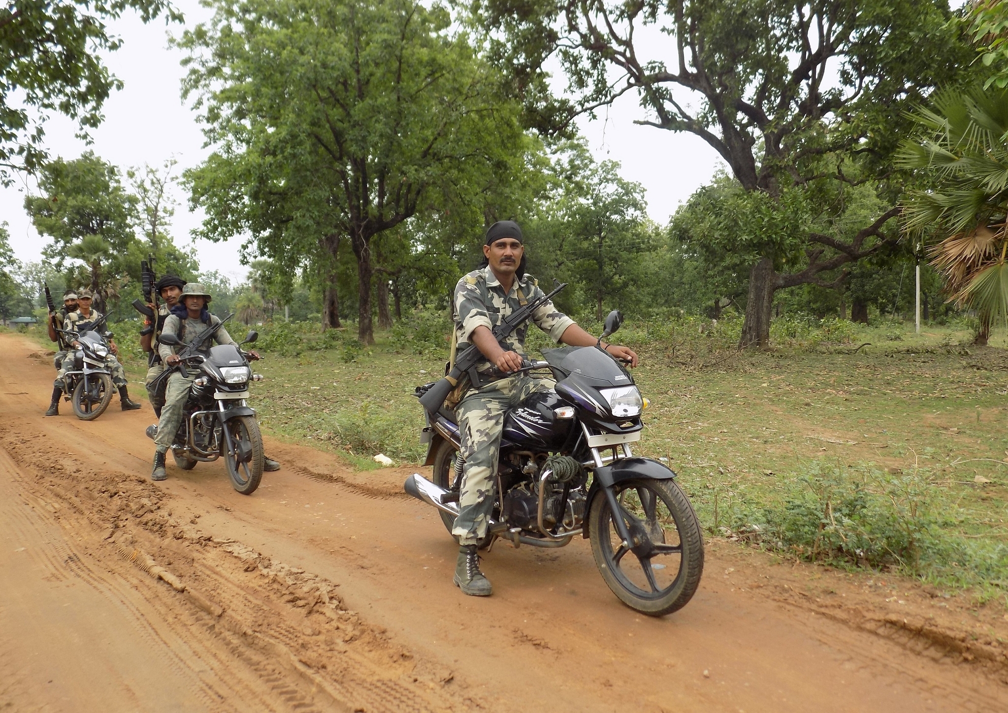 CRPF personnel on patrolling duty at Sukma’s Dornapal area where Monday afternoon’s ambush took place. ()