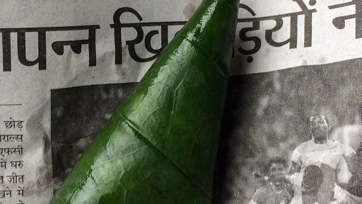 The tambula, the Sanskrit word for the tidy package of areca nut, slaked lime (choona) and catechu (kattha) in a glorious acrid green leaf.