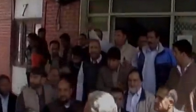 NC and Congress members outside the Anantnag Collectorate (Photo Credits: ANI)