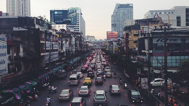 A typical street in a metropolis in India. 